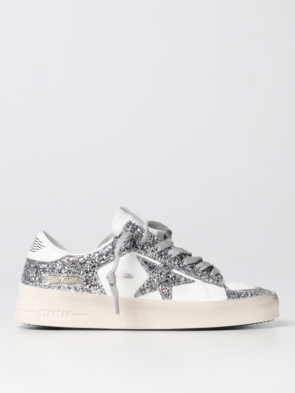 GOLDEN GOOSE: Stardan sneakers in used leather and glitter - White ...