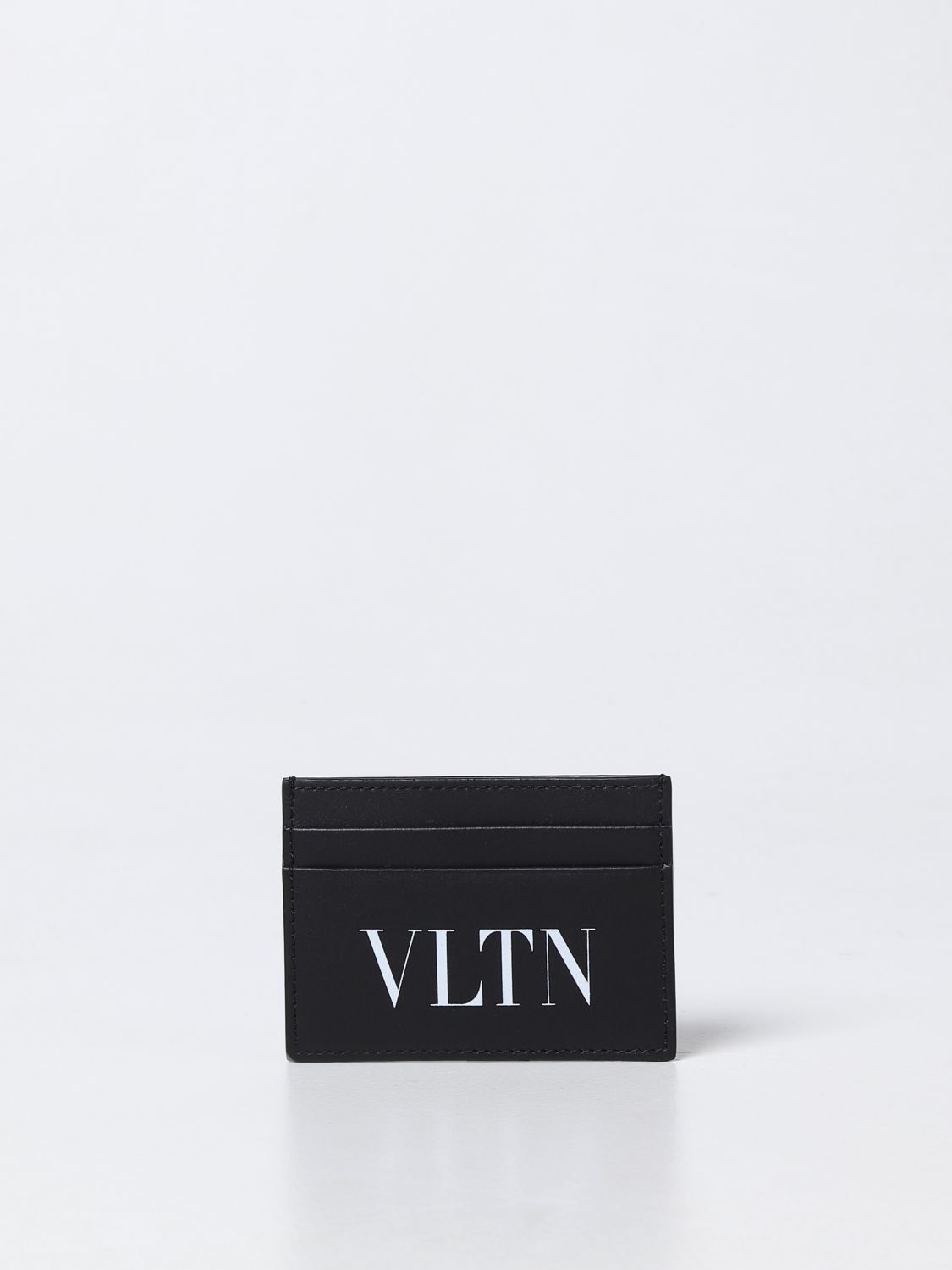 Shop Valentino Vltn Credit Card Holder In Leather In Black