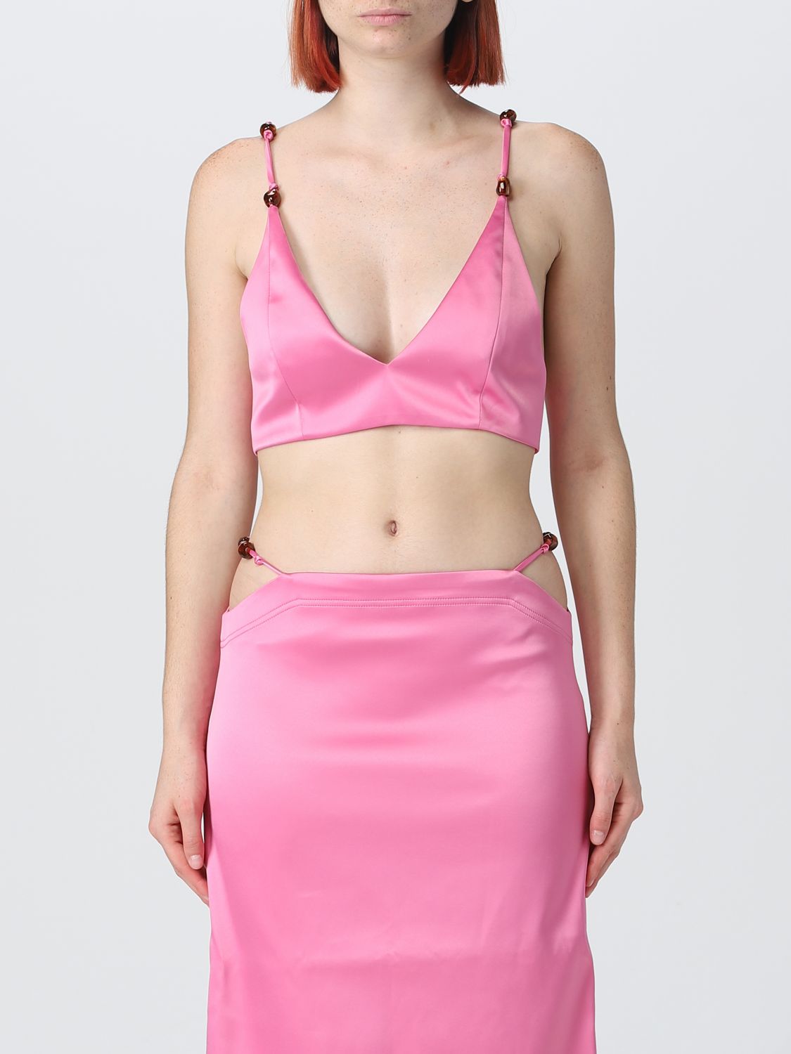 Shop Ganni Top In Recycled Satin In Orchid