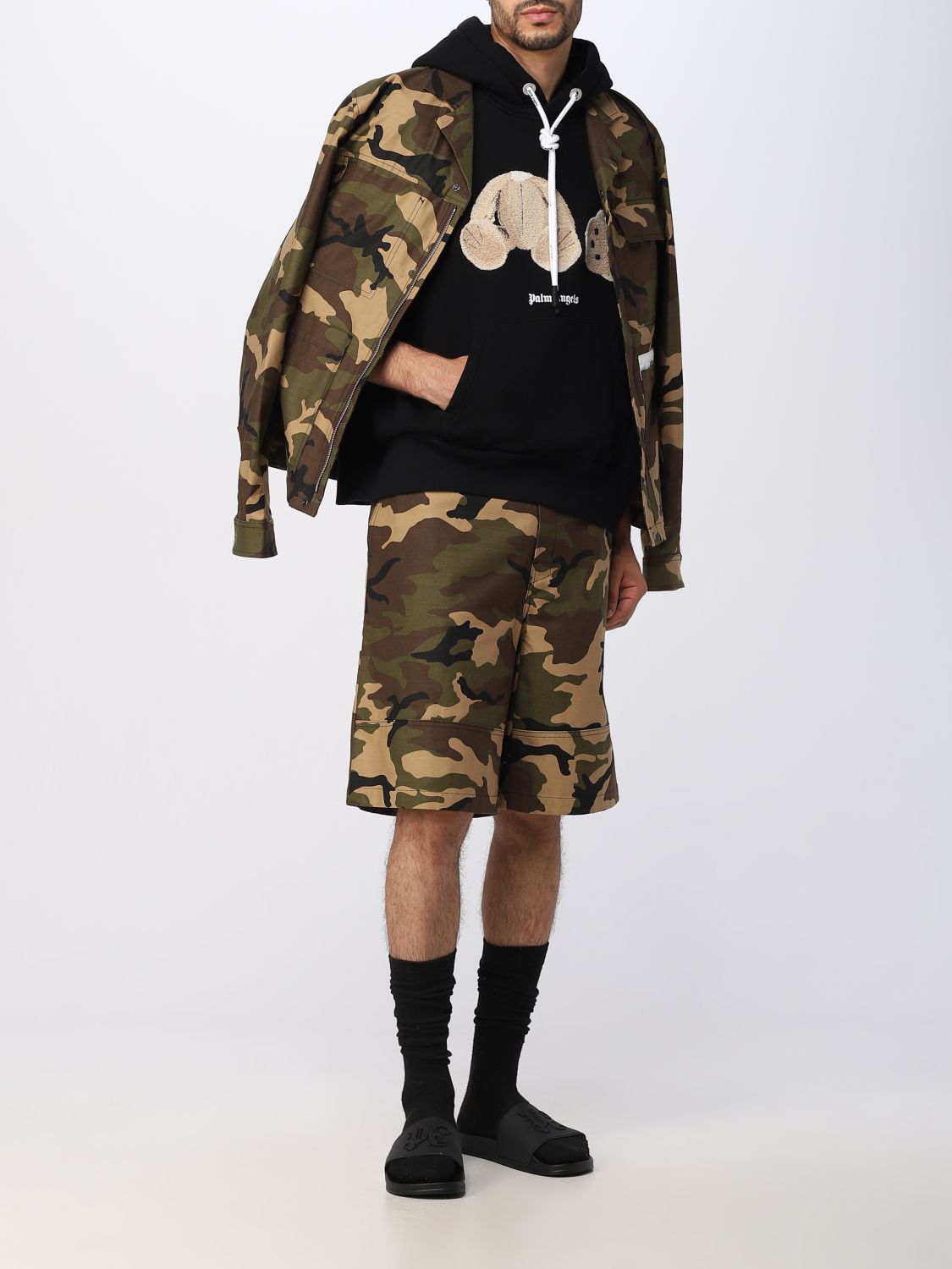 Palm Angels shorts in camouflage print cotton