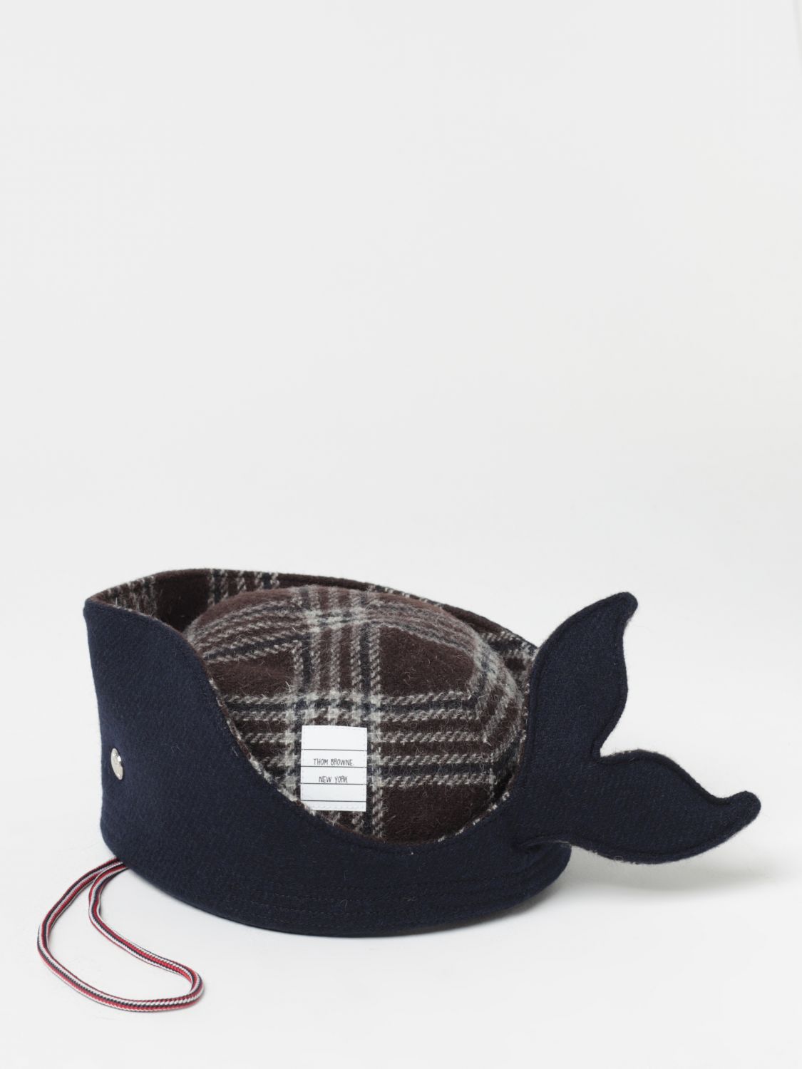 THOM BROWNE: Turn Back Whale hat in felt with tartan pattern 