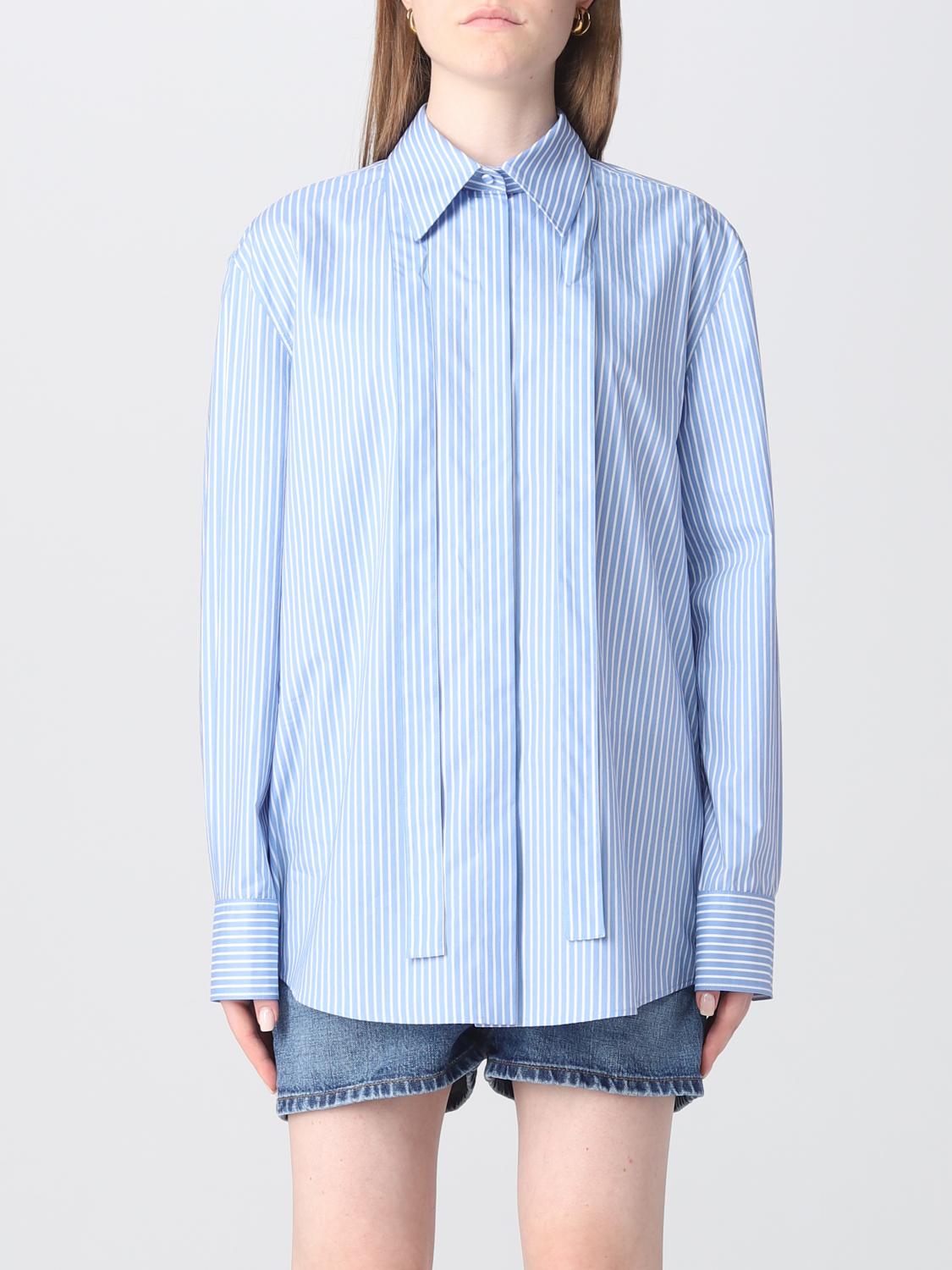 Valentino Stripe Neck-tie Cotton Collared Shirt In Blue