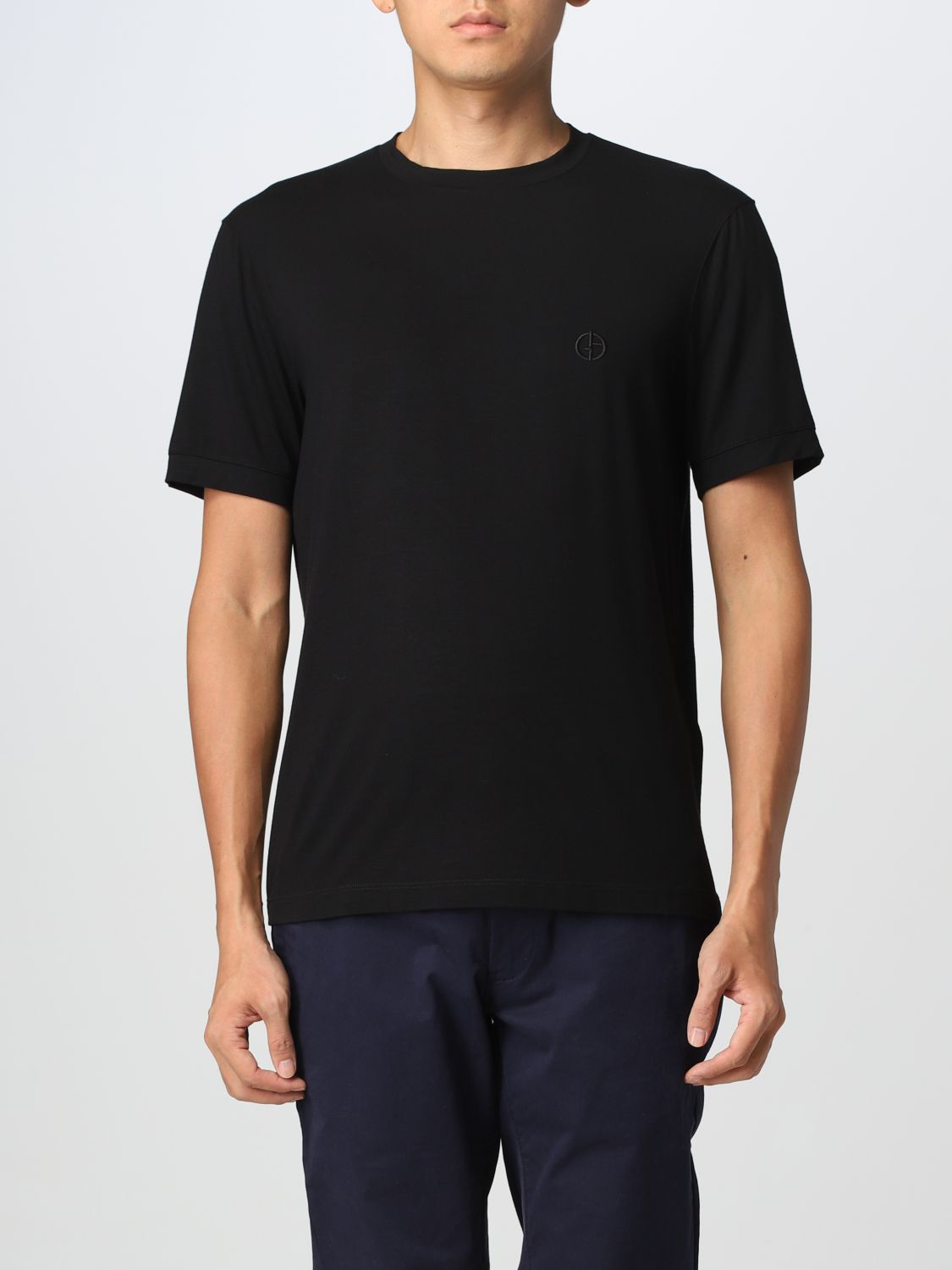 Giorgio Armani V-neck Ribbed Hem Stretch T-shirt In Black