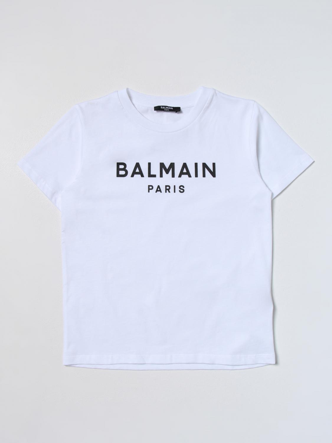 Balmain White Crewneck T-shirt With Contrasting Logo Lettering Print In Cotton Man In White