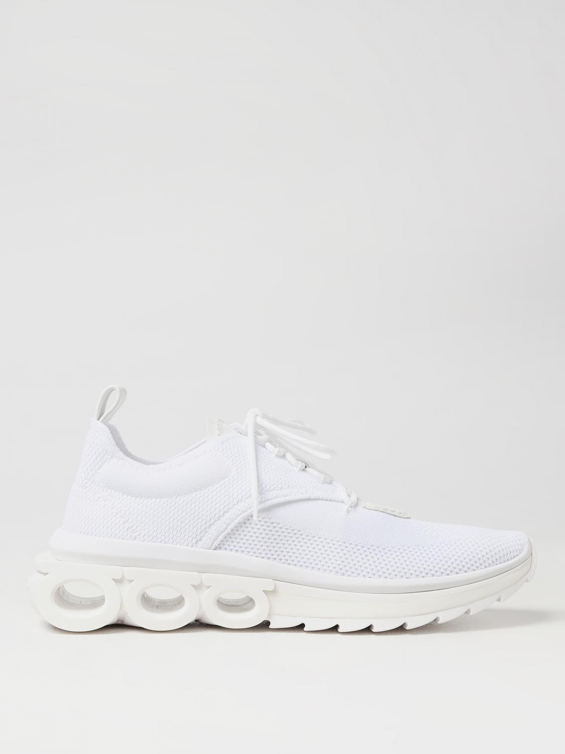 Ferragamo Men Nylon Sneakers With Iconic Gancini Sole In White