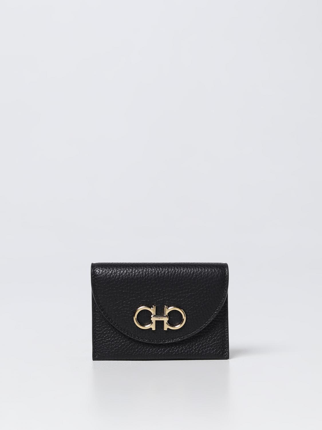 FERRAGAMO: credit card holder in leather - Black | Ferragamo