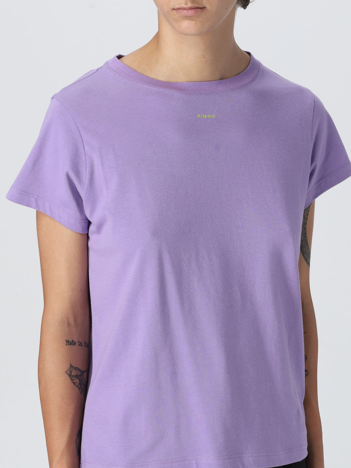 T-shirt donna Pinko crop in cotone Viola