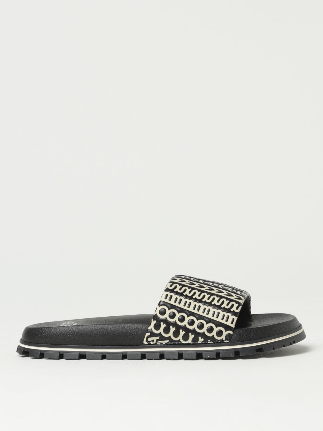 Shop Marc Jacobs The Monogram Slides In Leather With Logo Print In Black
