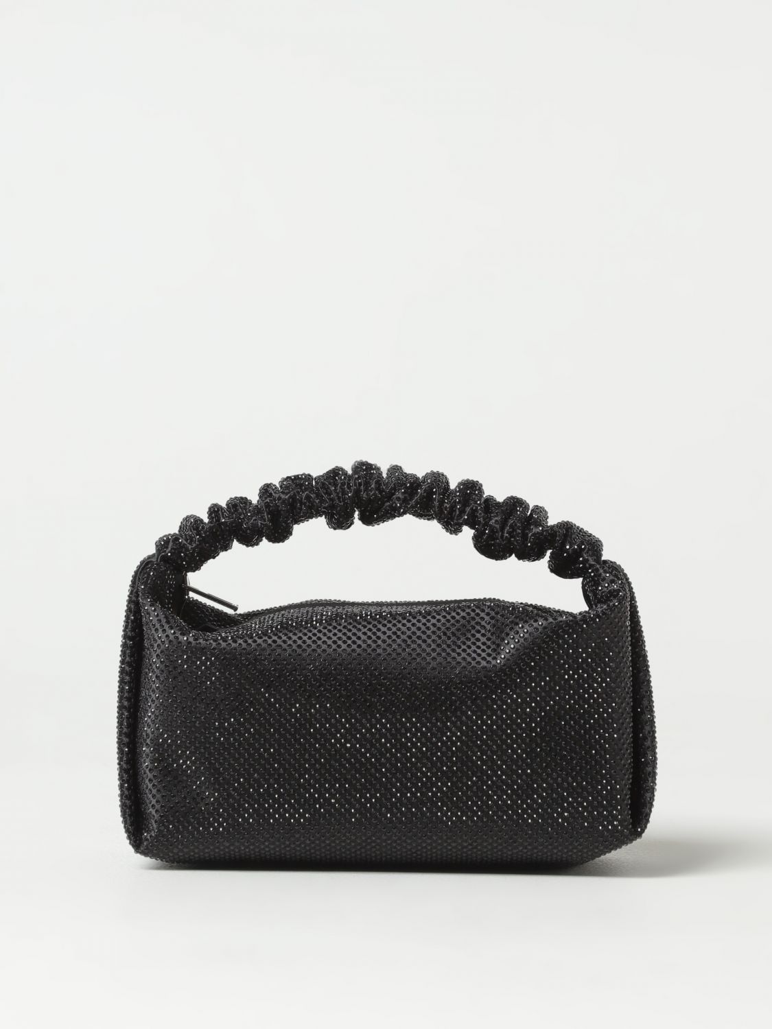 Shop Alexander Wang Scrunchie Bag In Satin With All-over Rhinestones In Black