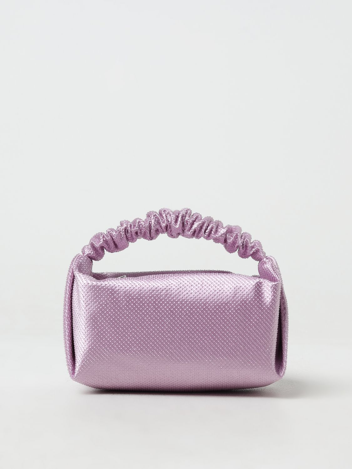 Shop Alexander Wang Scrunchie Bag In Satin With All-over Rhinestones In Violet