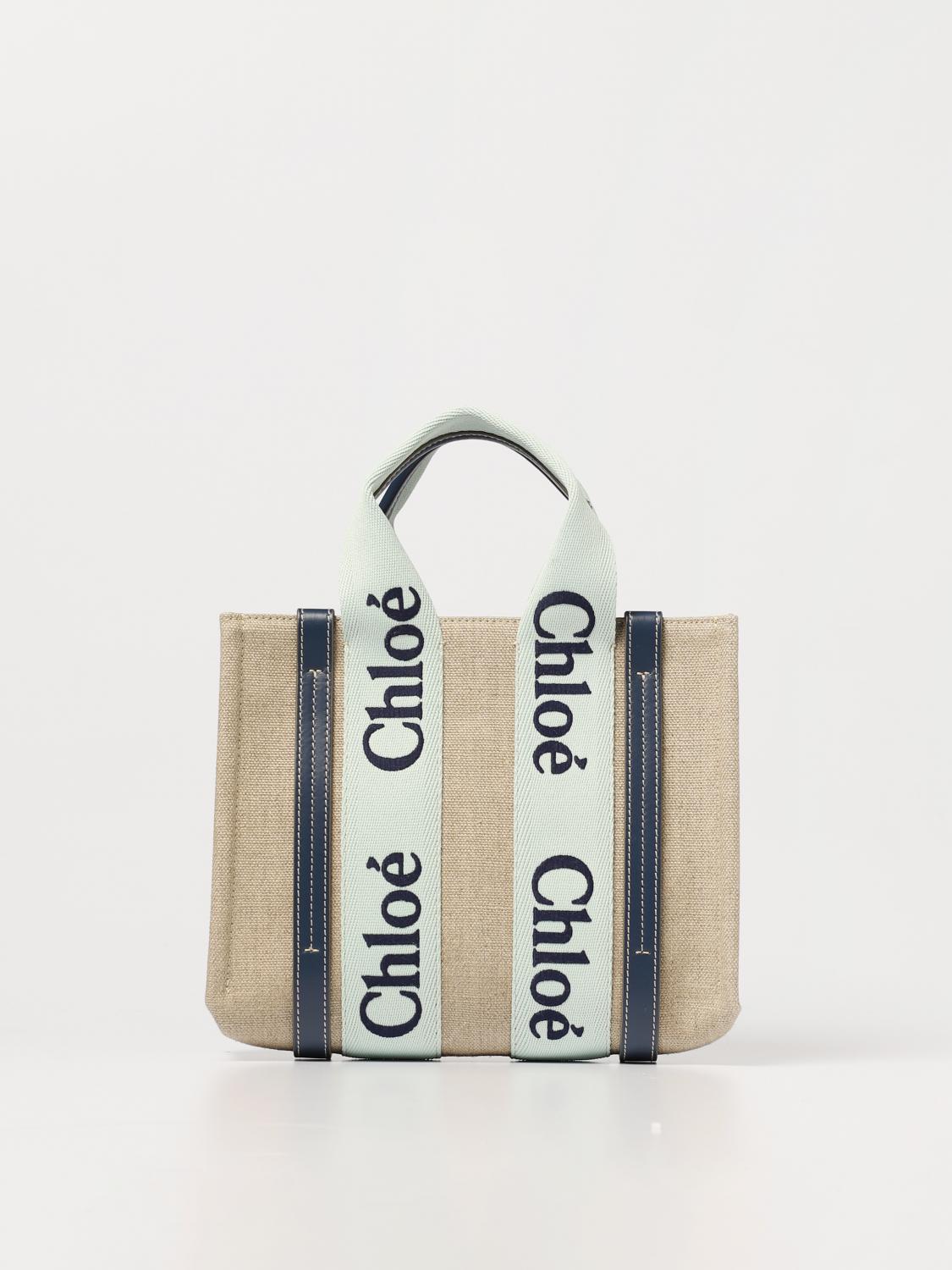 Chloé Bag In Canvas And Leather With Embroidered Logo In Dove Grey
