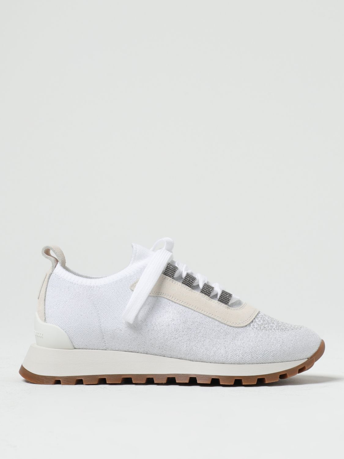 Shop Brunello Cucinelli Sneakers In Lamé Stretch Knit In White