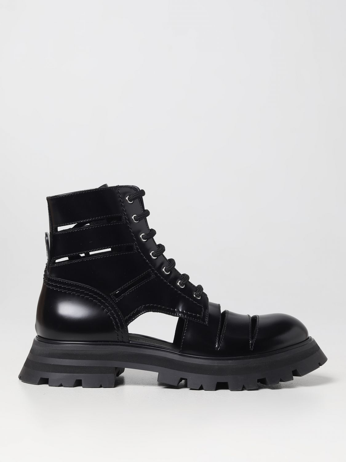 Shop Alexander Mcqueen Wander Leather Ankle Boots With Cut-out Details In Black