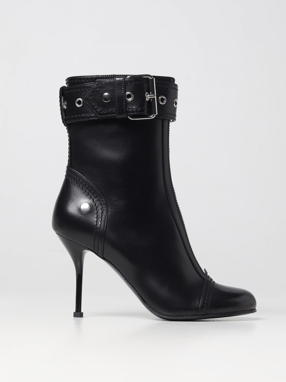 Shop Alexander Mcqueen Leather Ankle Boots With Strap In Black
