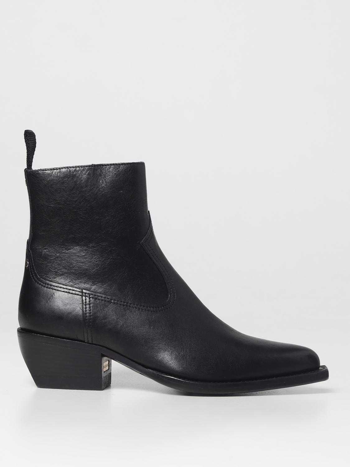 GOLDEN GOOSE: leather ankle boots - Black | Golden Goose flat