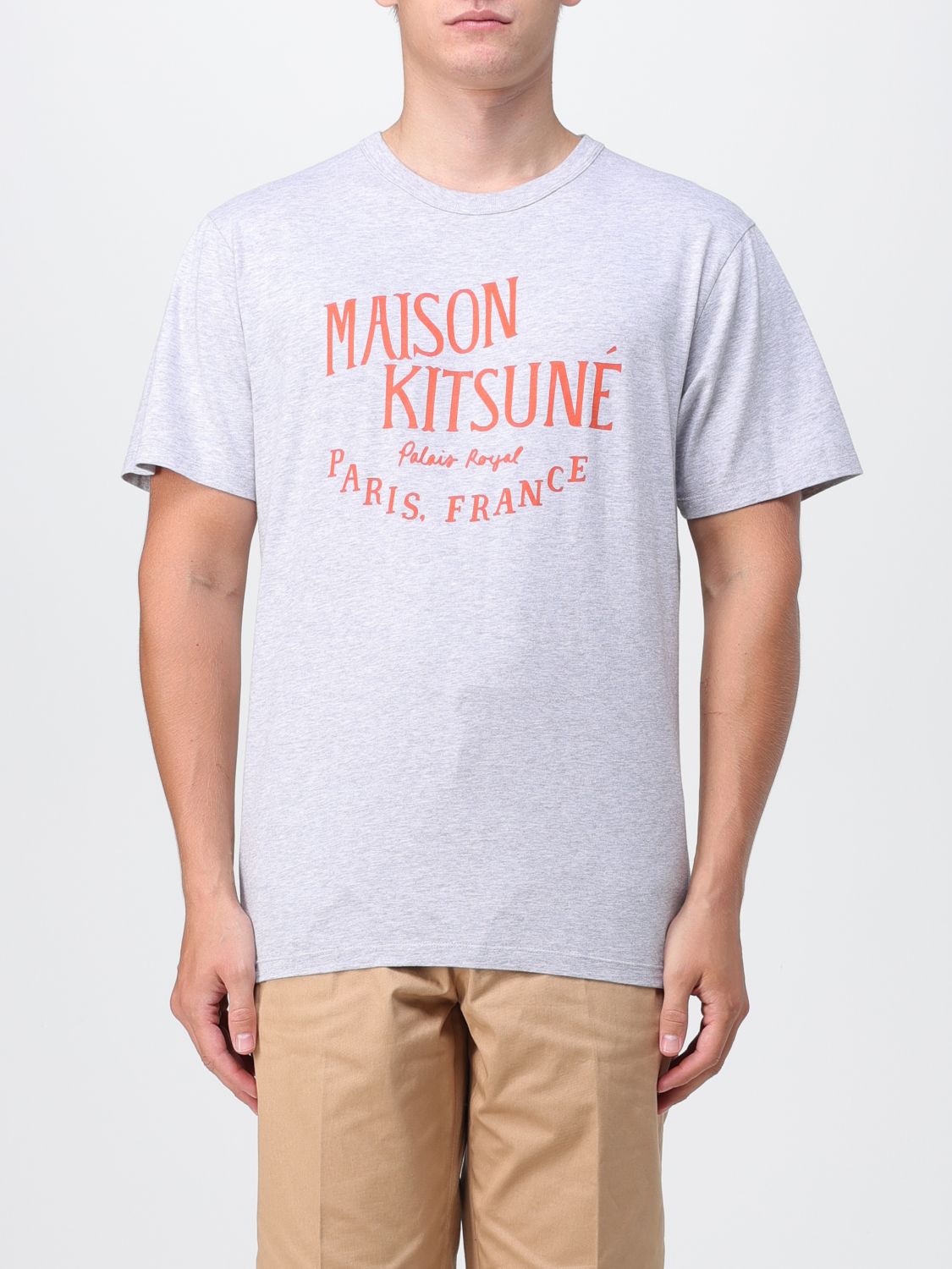 Maison Kitsuné Cotton T-shirt With Logo Print In Grey