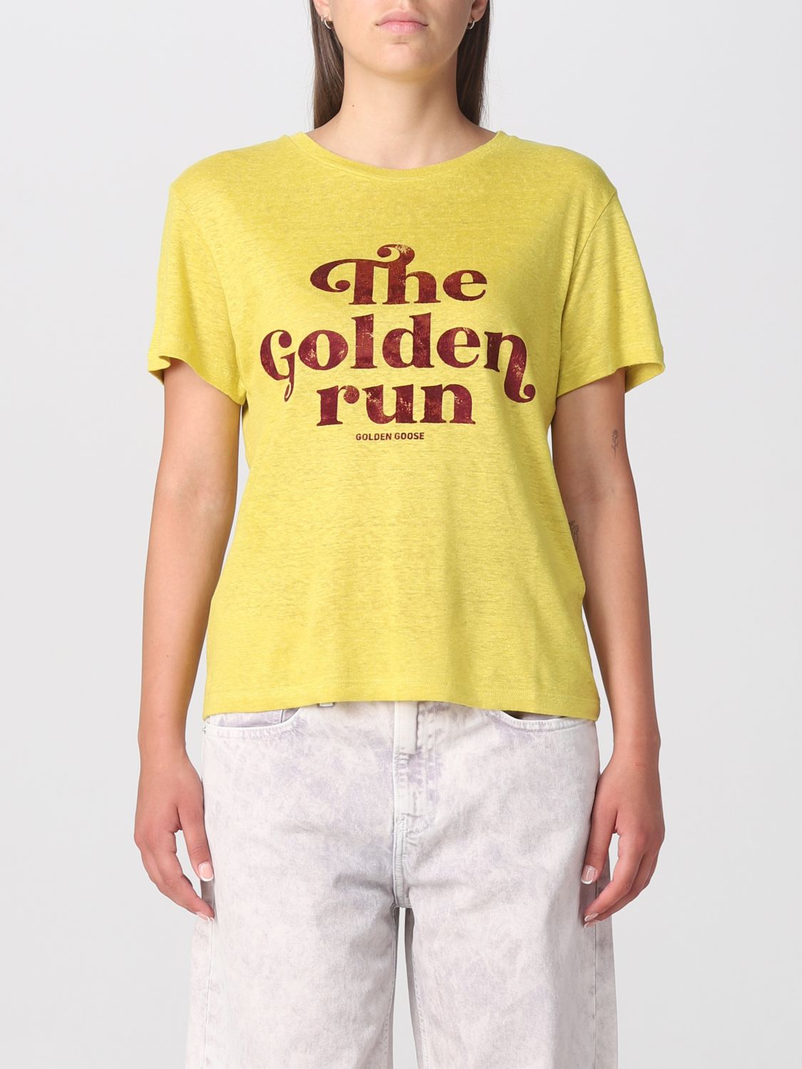 Shop Golden Goose Cotton T-shirt In Yellow