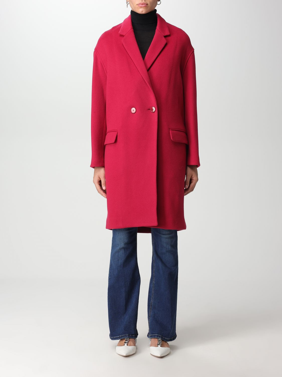 Shop Isabel Marant Coat In Wool And Cashmere Blend In Fuchsia