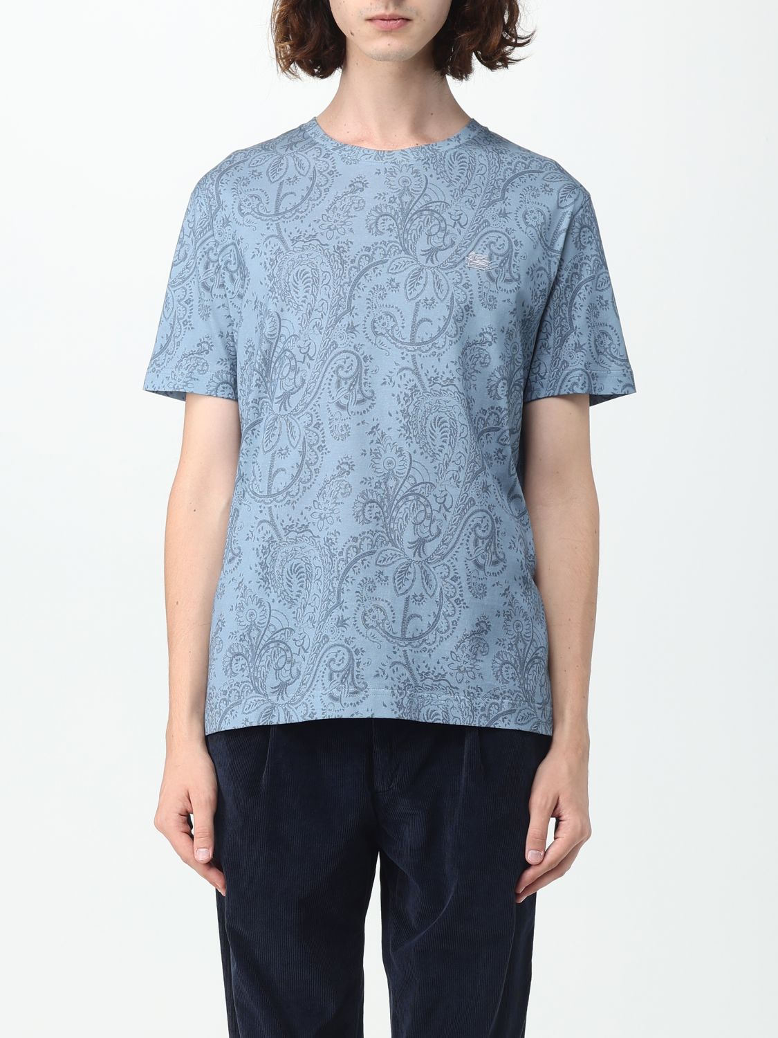 Shop Etro Cotton T-shirt In Gnawed Blue