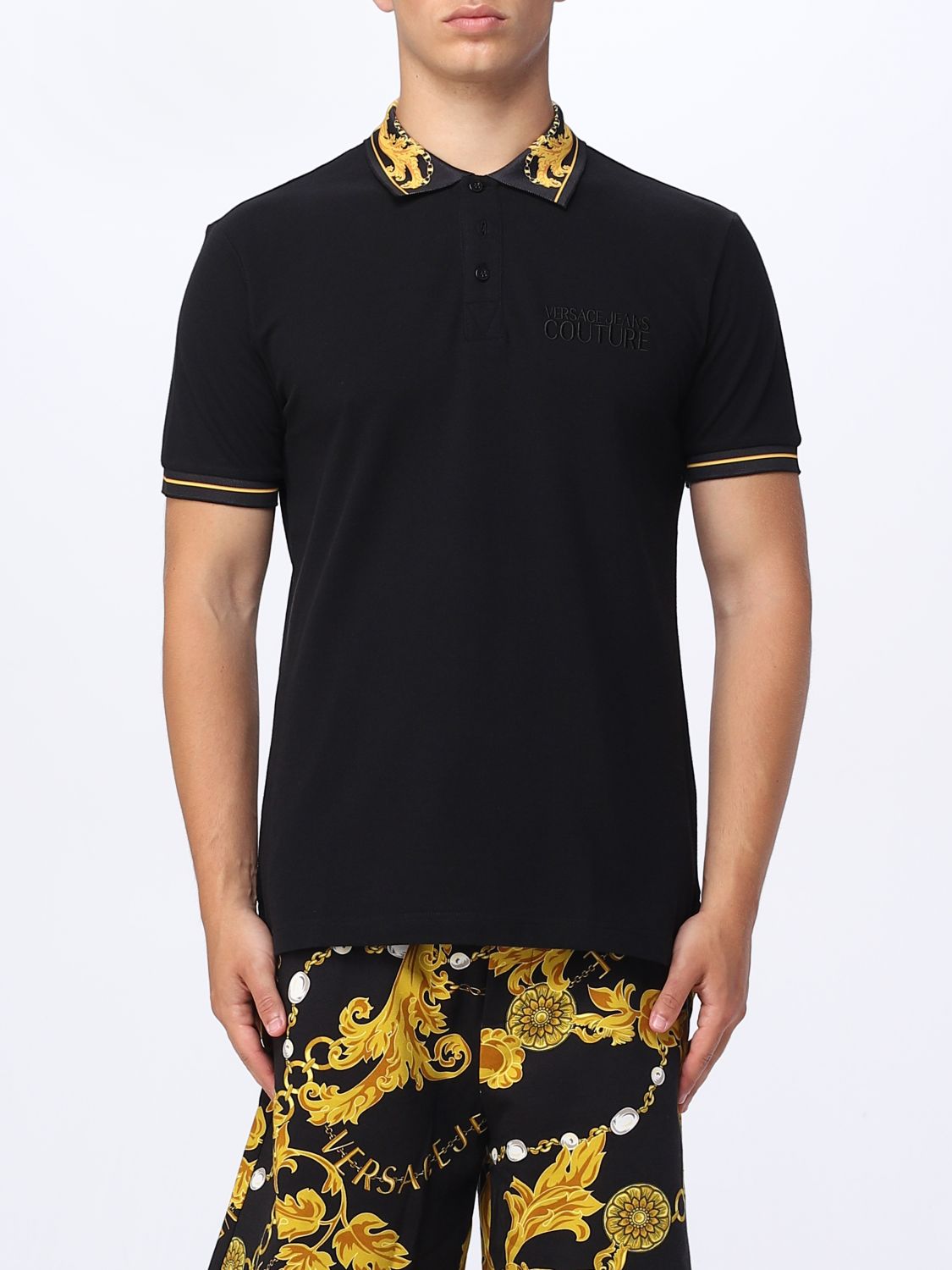Shop Versace Jeans Couture Polo Shirt In Cotton In Black