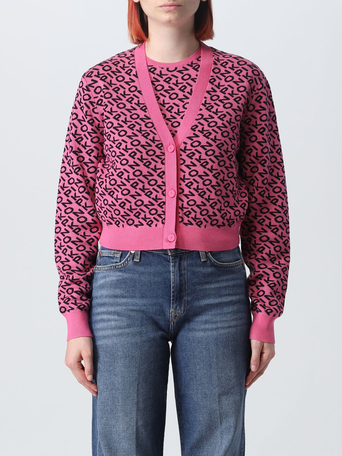 Shop Pinko Cardigan In Lyocell And Wool In Pink