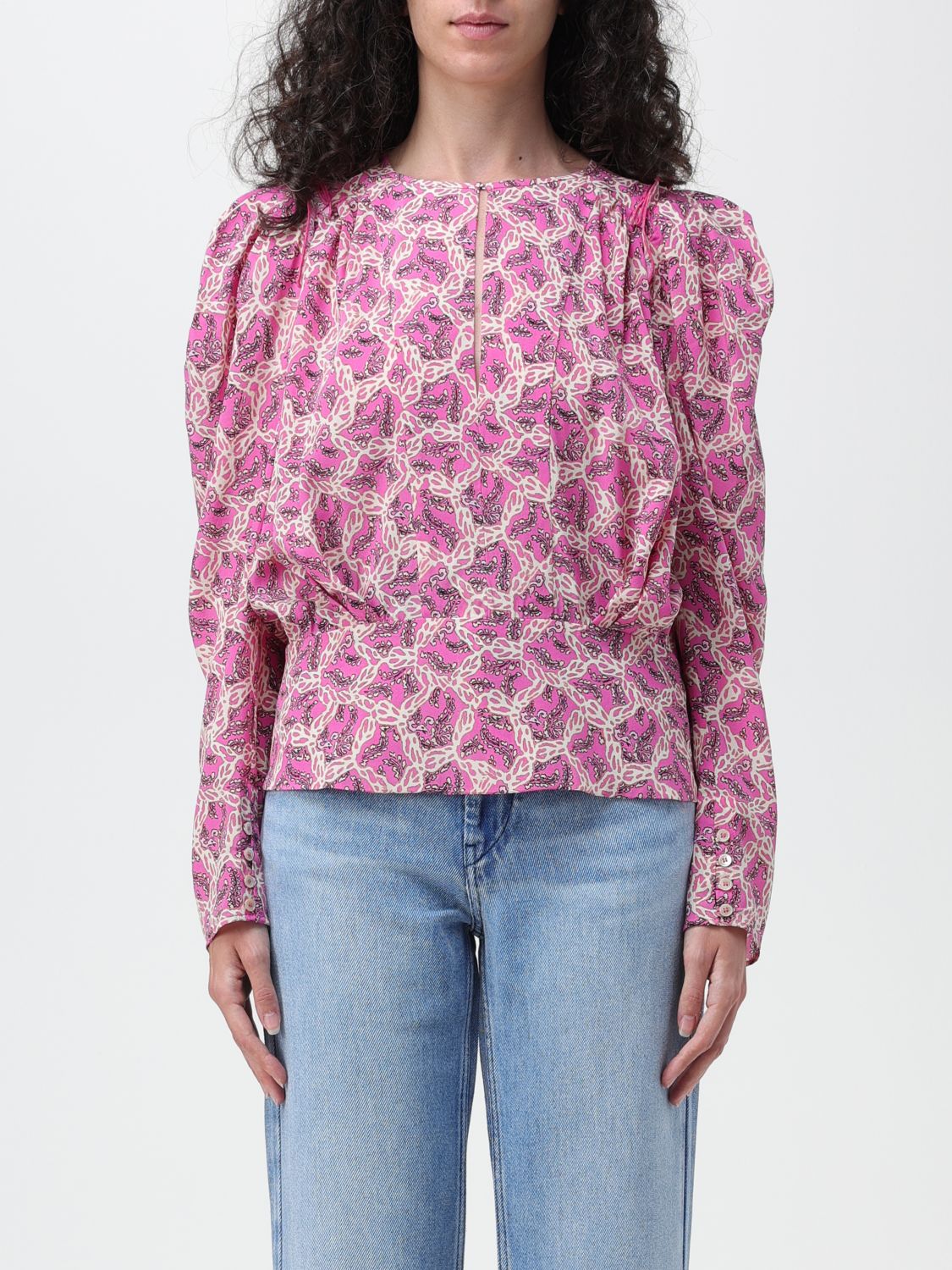 Shop Isabel Marant Top In Printed Cotton In Pink