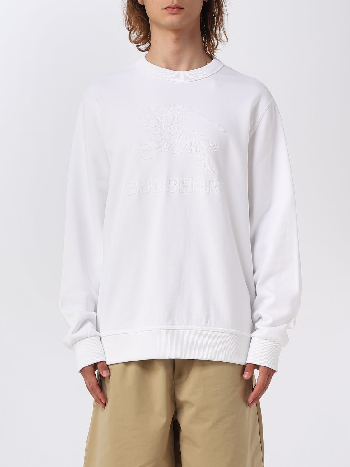 Shop Burberry Sweatshirt In Cotton With Equestrian Knight Embroidery In White