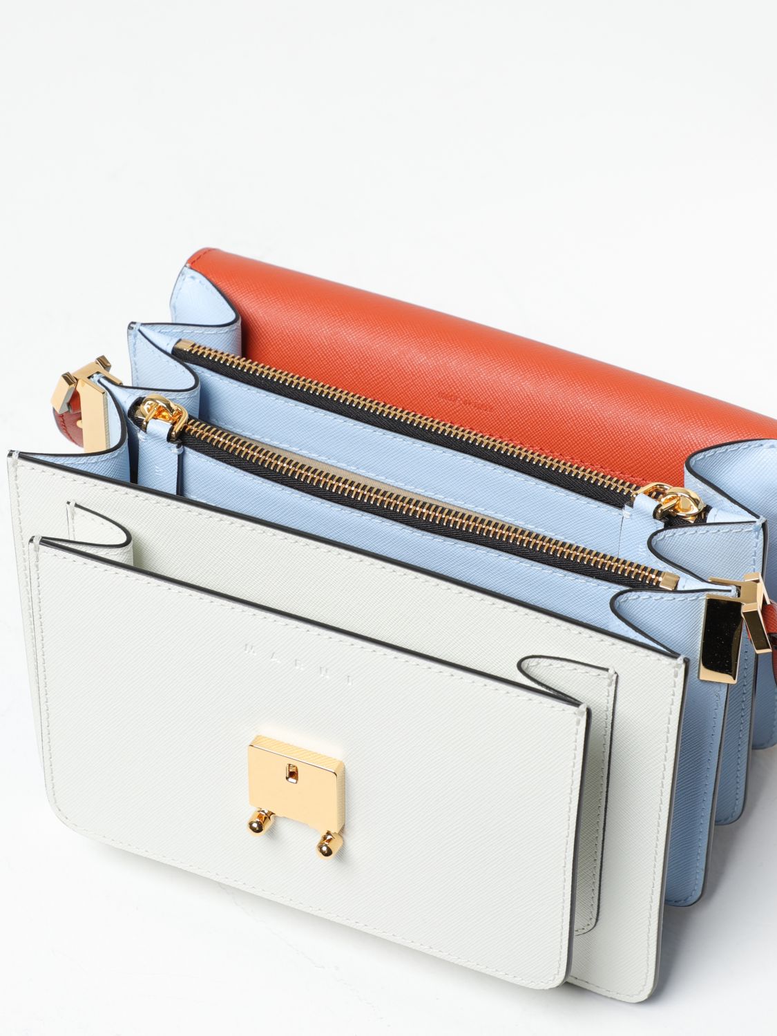 Marni Trunk Orange Beige and White Saffiano Leather Trunk Bag, Red