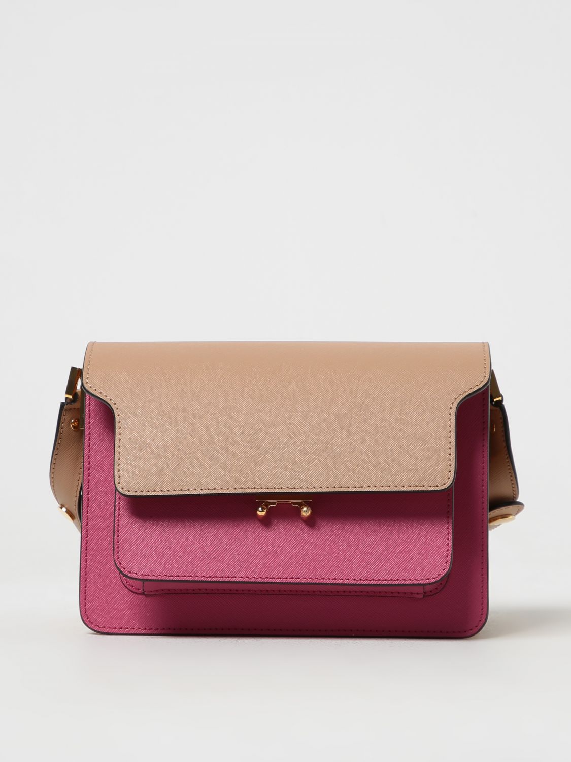 Marni] Trunk Mini Bag In Red White And Pink Saffiano Leather