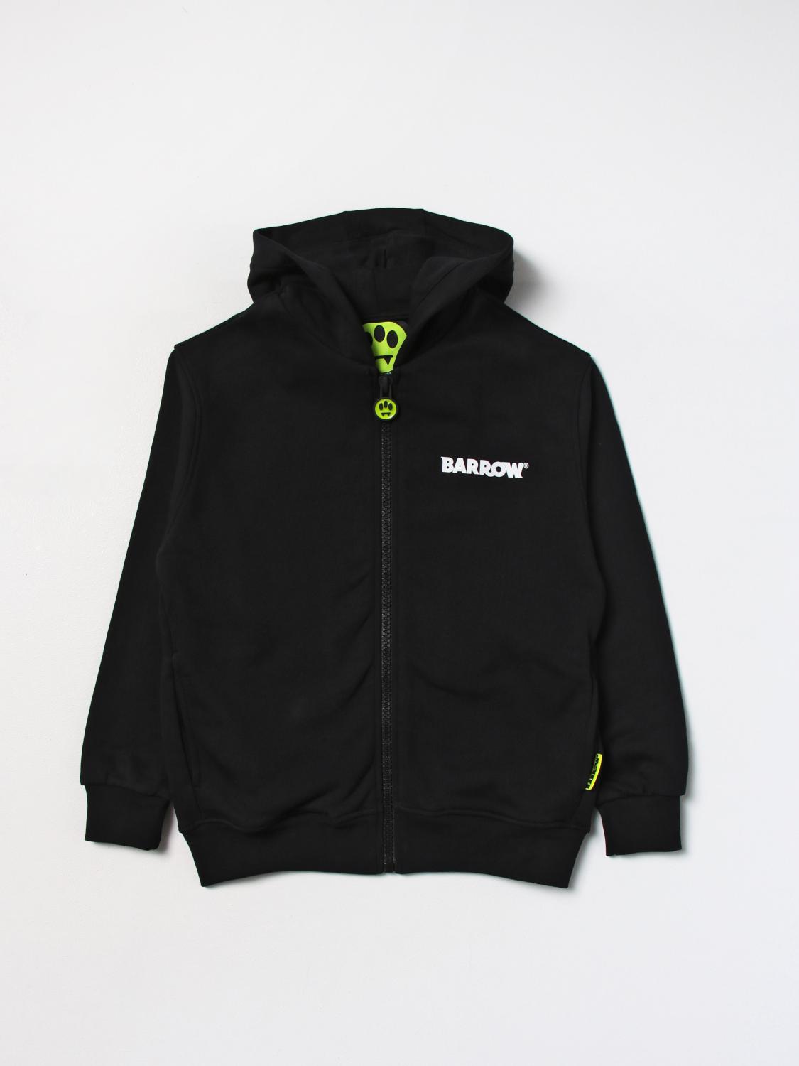 Barrow Black Zippered Hoodie With Front And Back Logo In Black