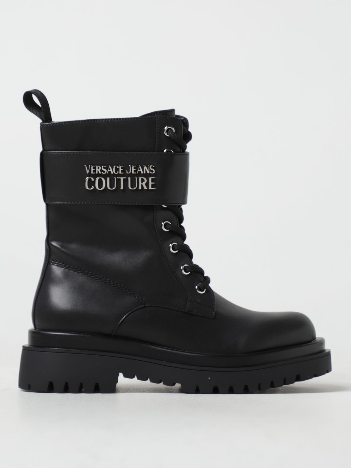 Shop Versace Jeans Couture Ankle Boots In Synthetic Leather In Black