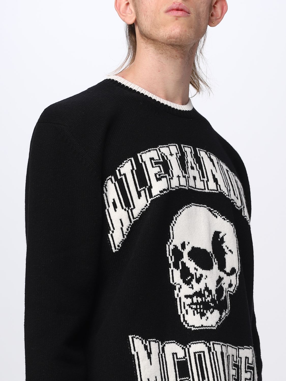 Alexander Mcqueen Skull Intarsia Knit Sweatshirt Beige In Camel