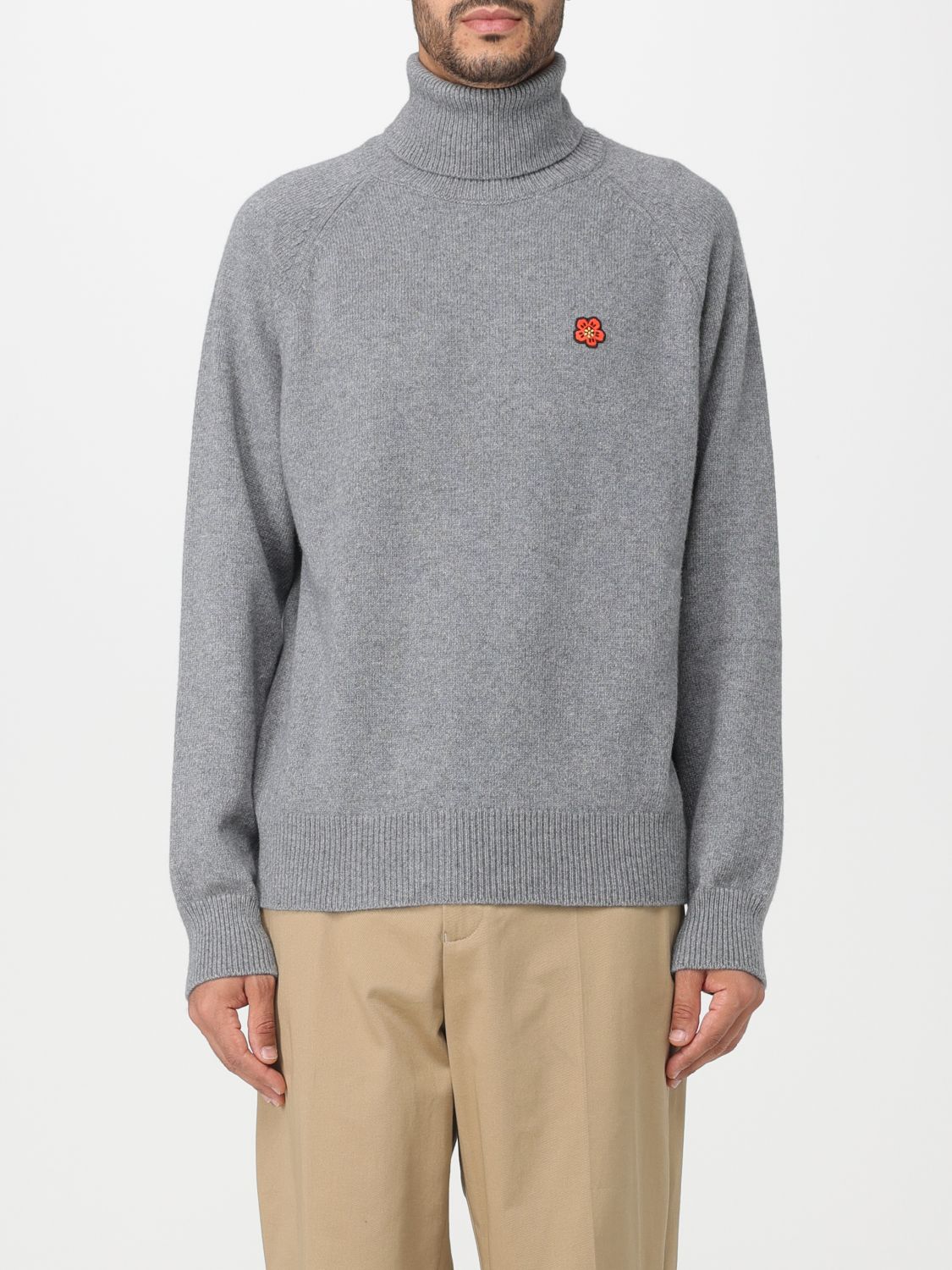 Shop Kenzo Wool Sweater With Boke Flower In Grey