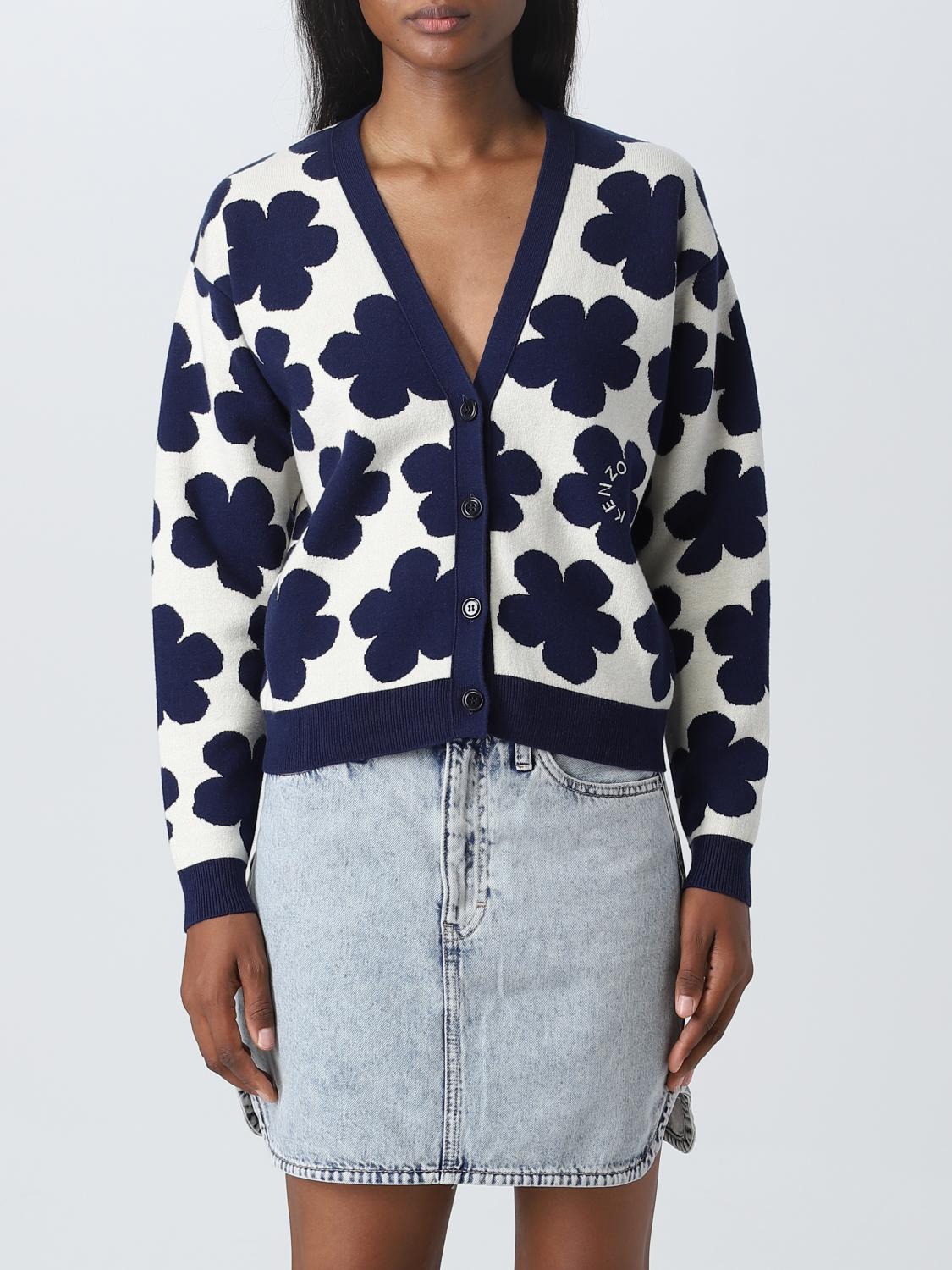 Kenzo Jacquard Daisy V-neck Cardigan In White