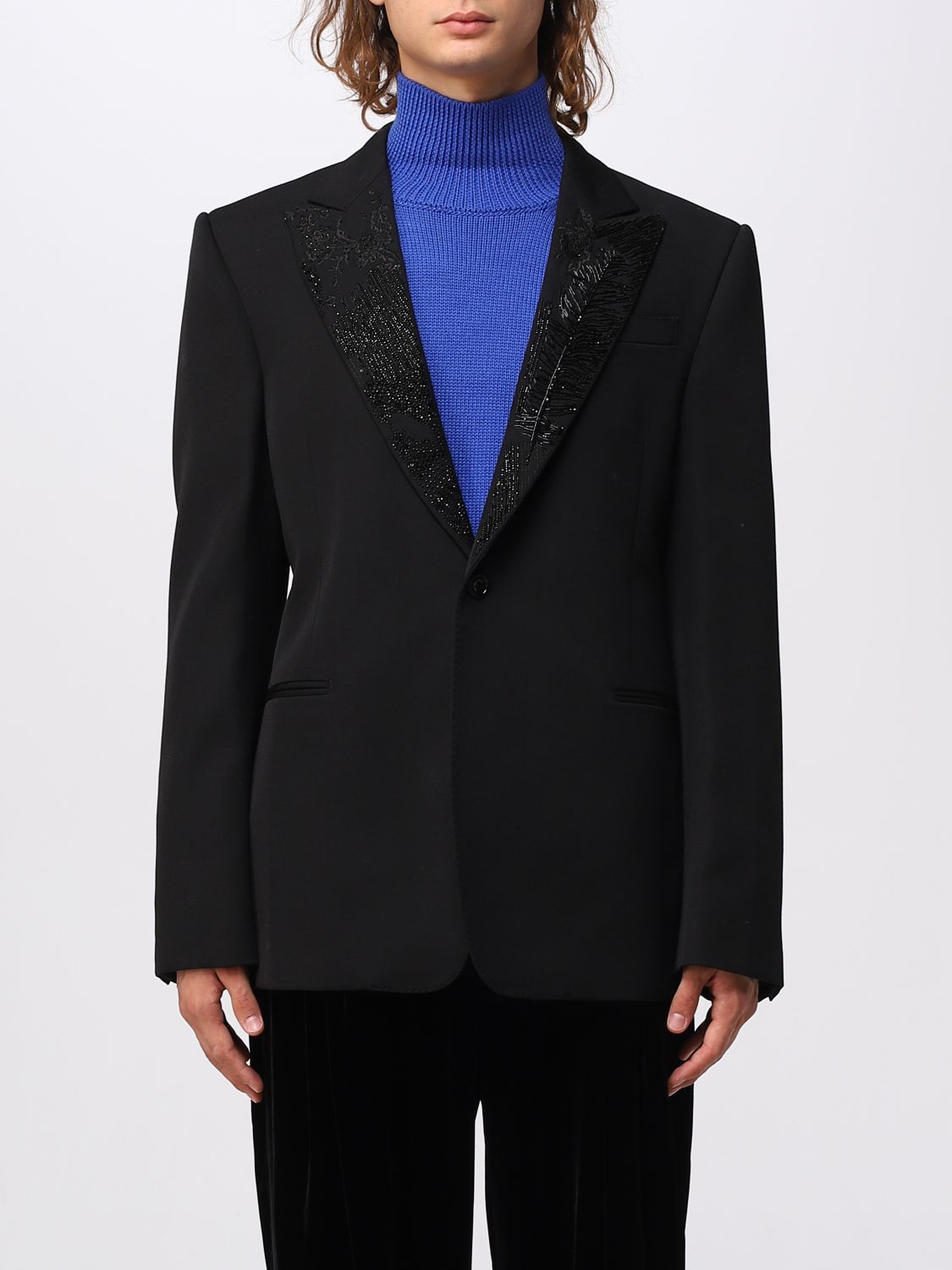 Shop Alexander Mcqueen Wool Blazer With Collage Embroidery In Black