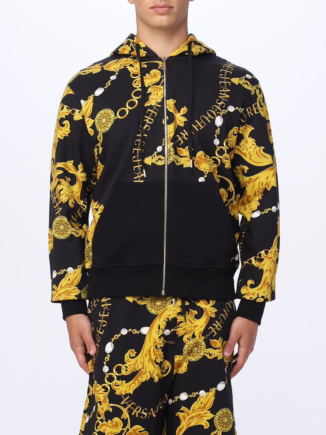 Versace Jeans Couture Baroque-printed Zipped Hooded Jacket in Yellow for  Men