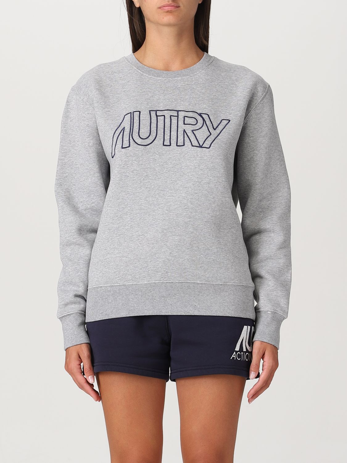 Shop Autry Cotton Sweatshirt With Embroidery In Grey