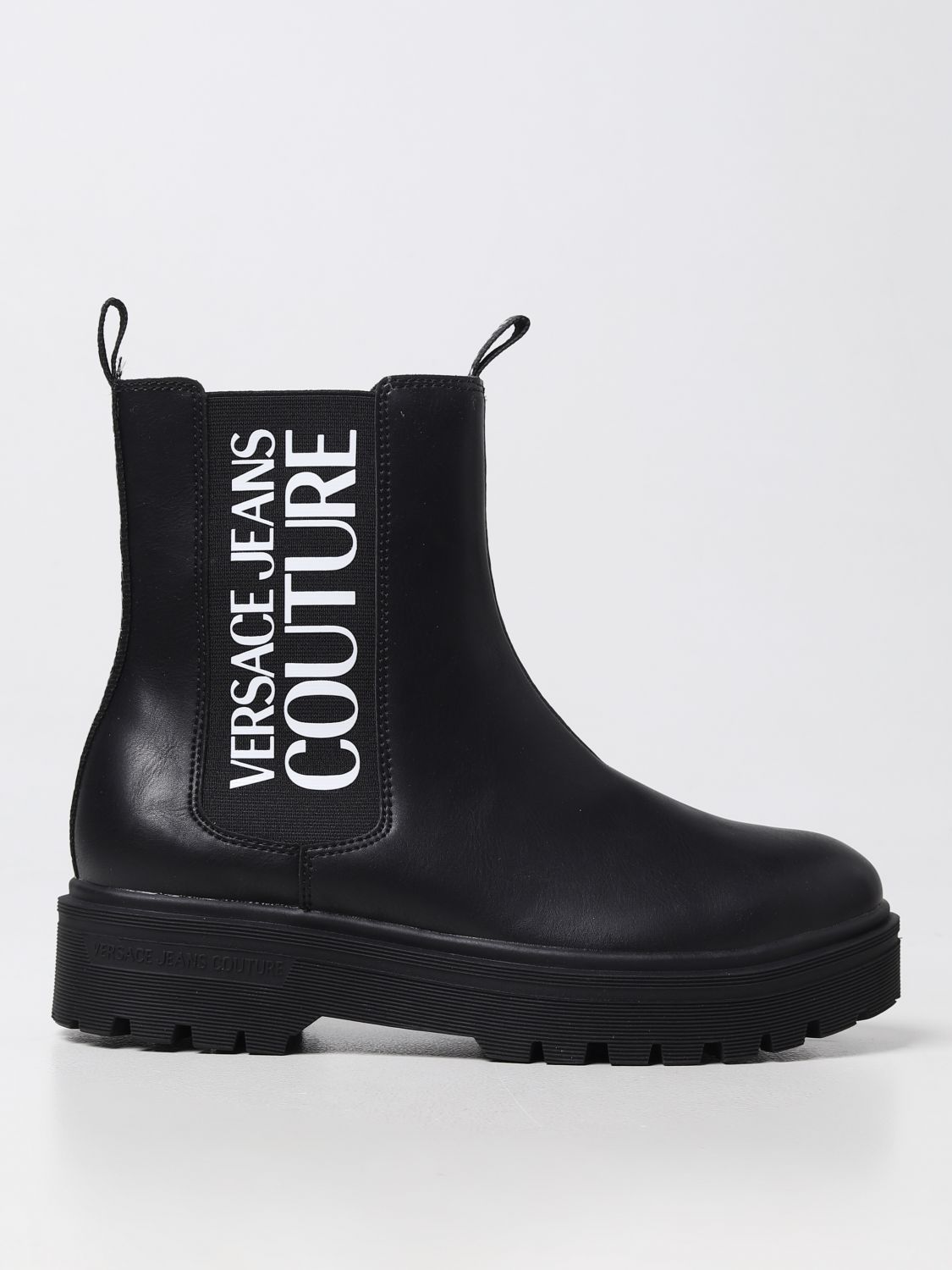 Shop Versace Jeans Couture Ankle Boots In Synthetic Leather In Black