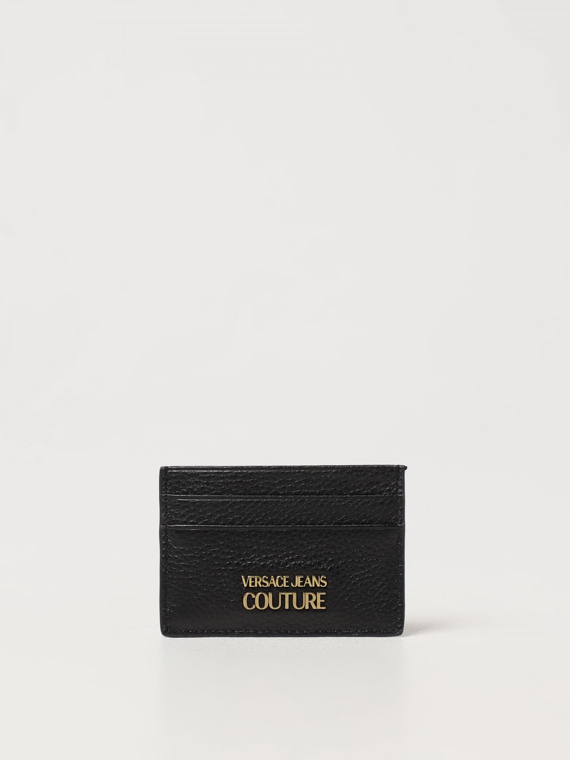 Versace Jeans Couture Credit Card Holder In Grained Leather In Black