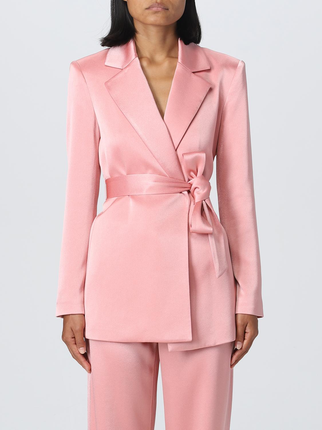 Alice And Olivia Karley Tie Belt Wrap Satin Blazer In Red