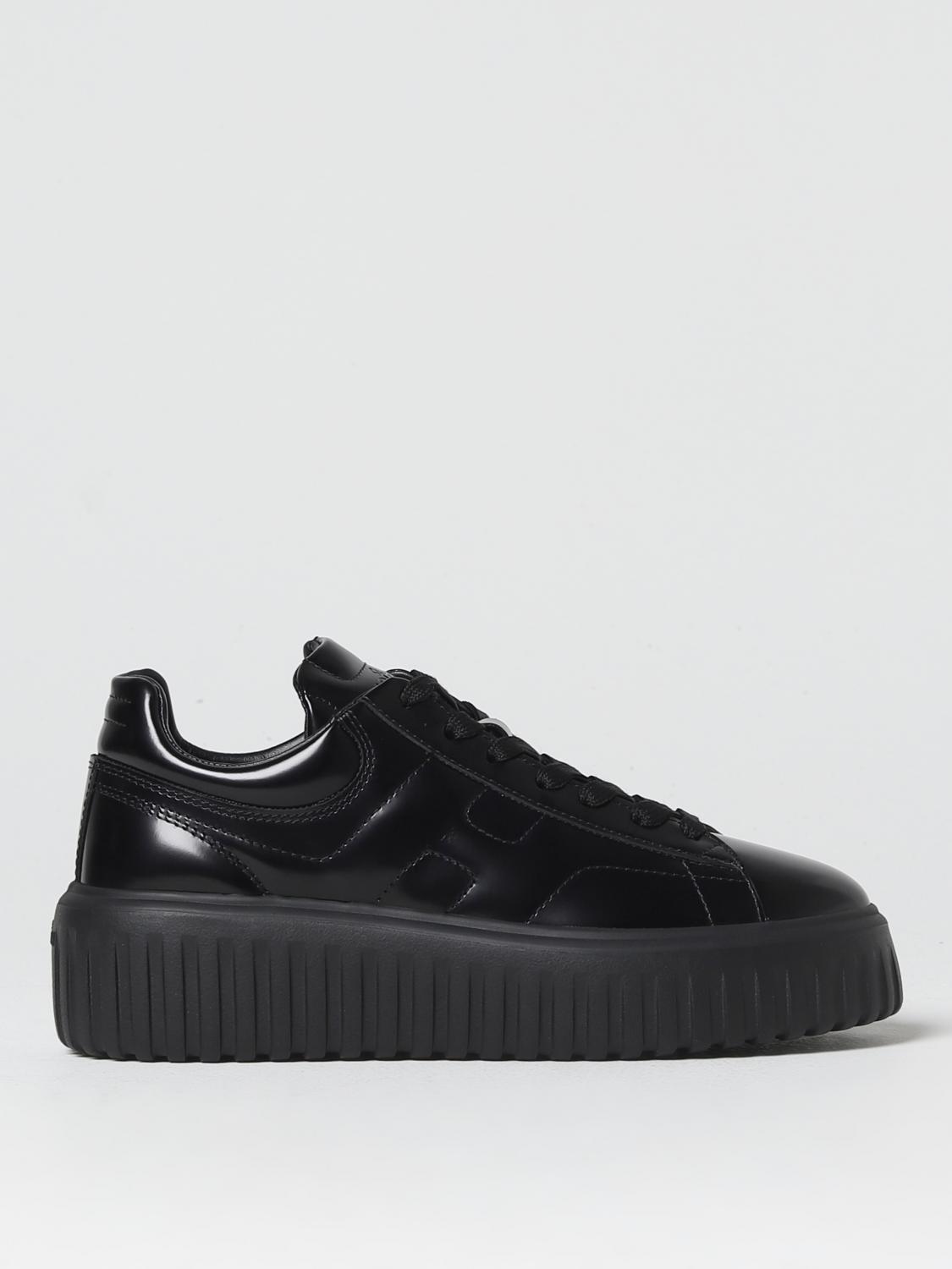 Hogan H-stripes Allacciato H Leather Sneakers In Black