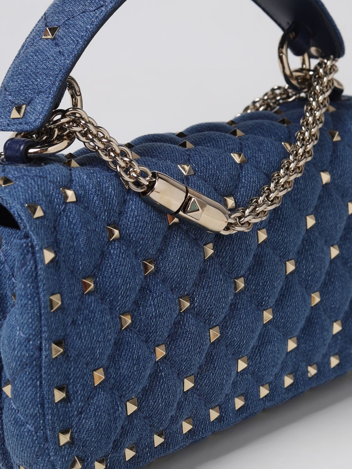 VALENTINO GARAVANI: Rockstud Spike bag in quilted denim - Blue