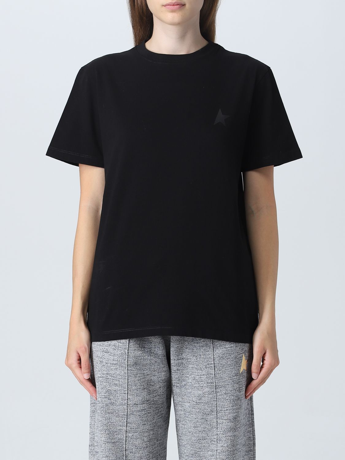 Shop Golden Goose T-shirt In Jersey With Star Logo In Black