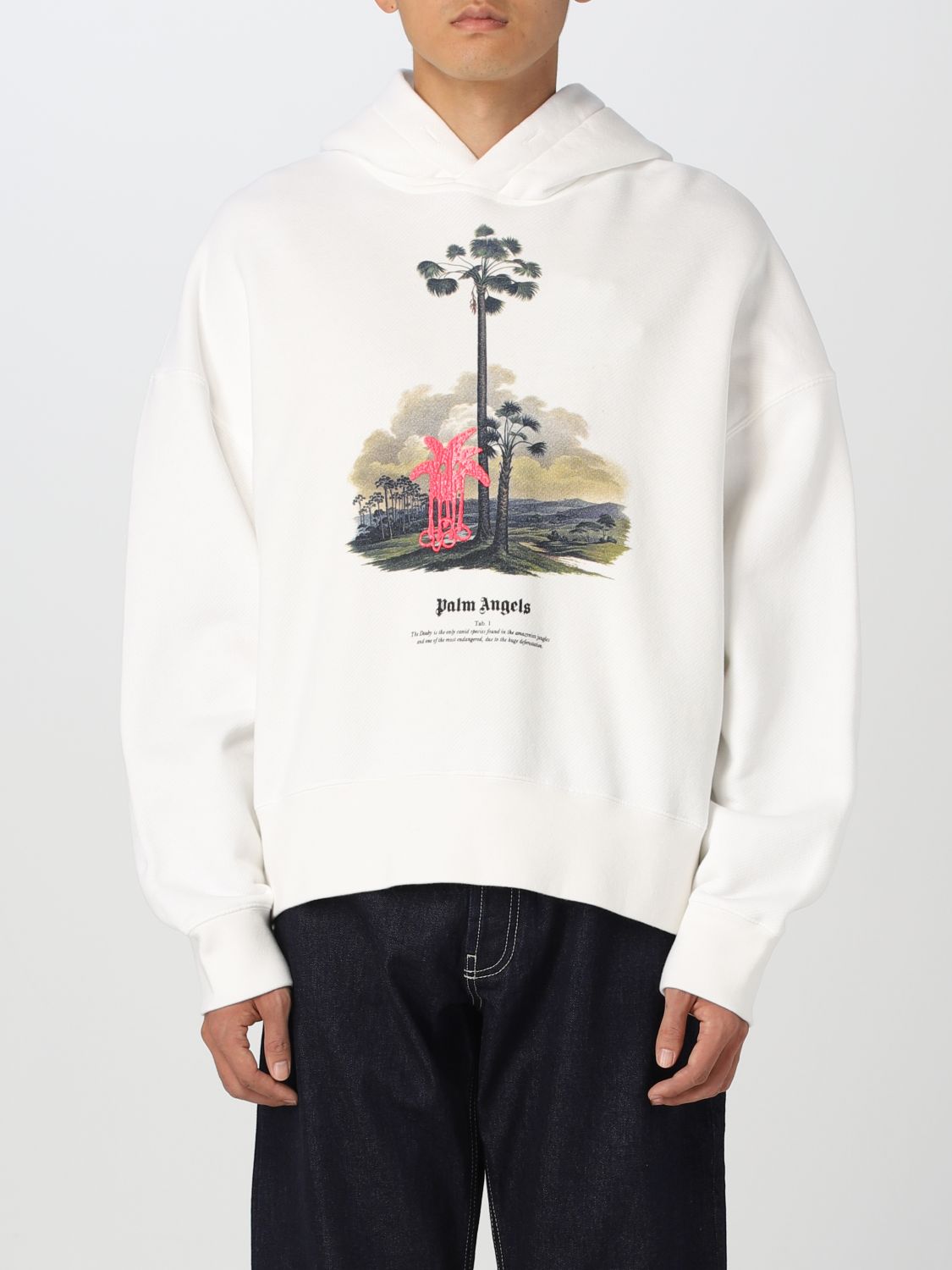 Shop Palm Angels Cotton Sweatshirt With Print In White