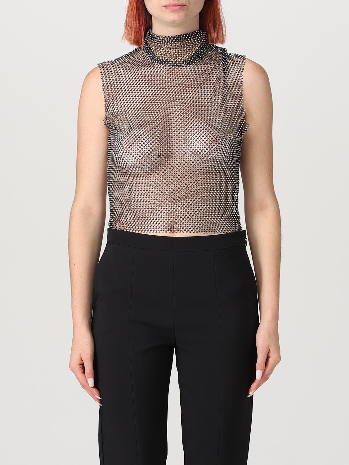 Genny Rhinestone Mesh Top In Black