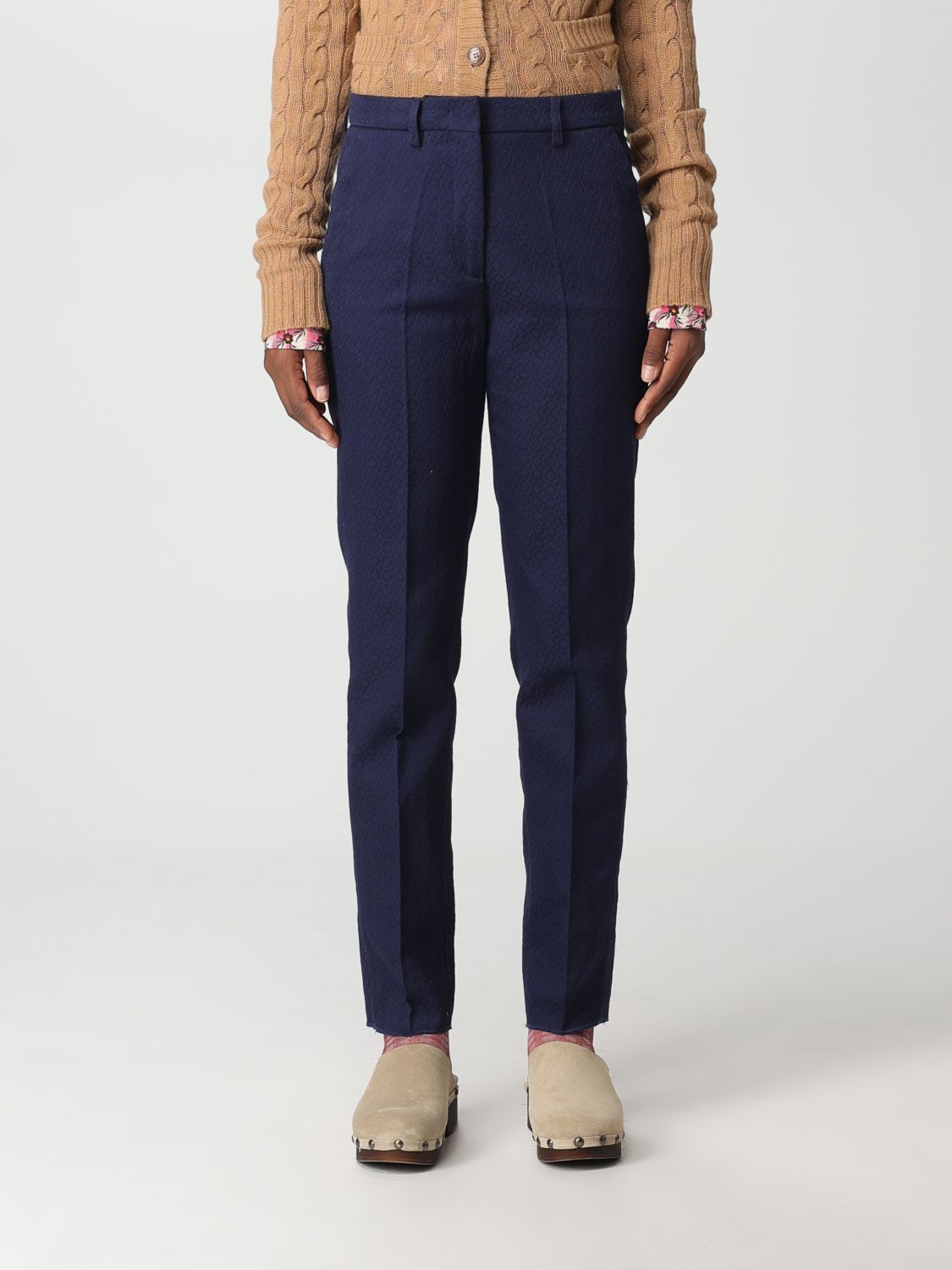 Shop Etro Pants In Stretch Cotton In Blue