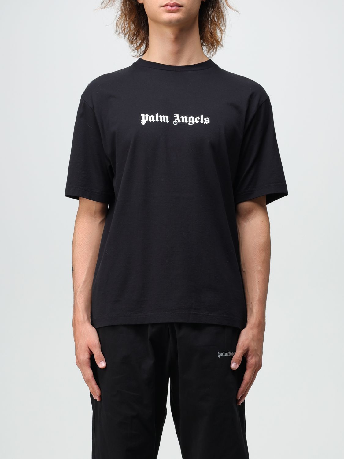 PALM ANGELS COTTON T-SHIRT WITH PRINTED LOGO,E59585002