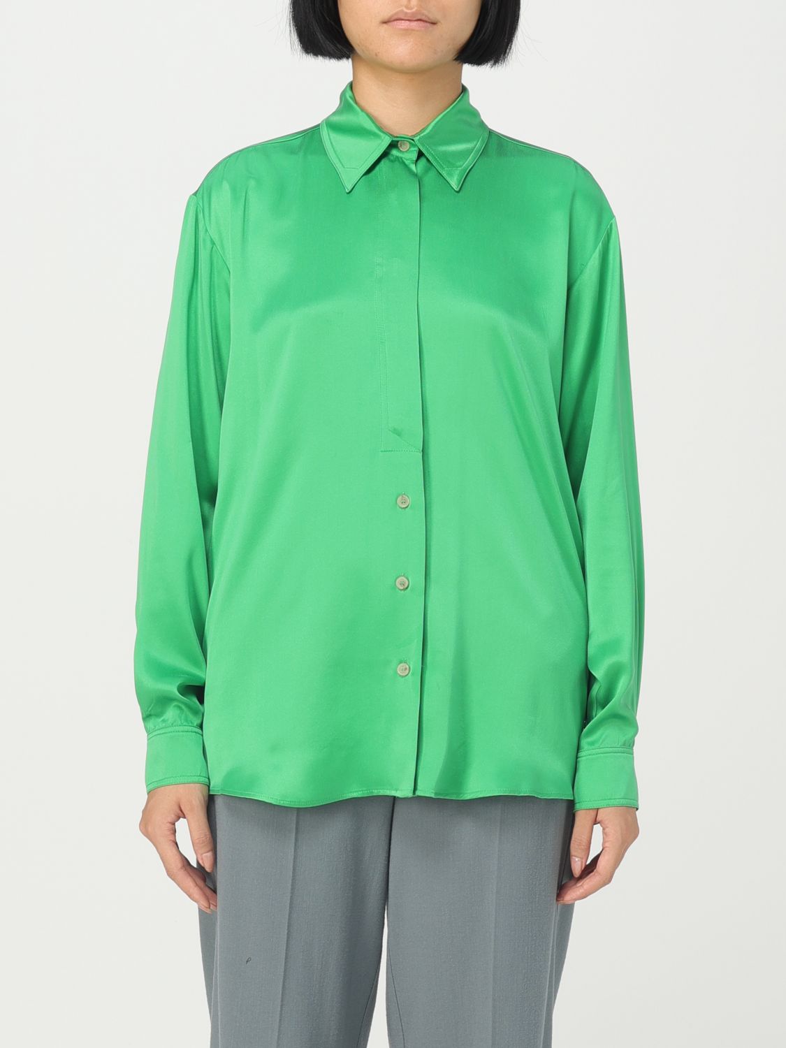 LCDIUDIU Camicie Donna,Bottoni da Bavero in Seta Sintetica Verde