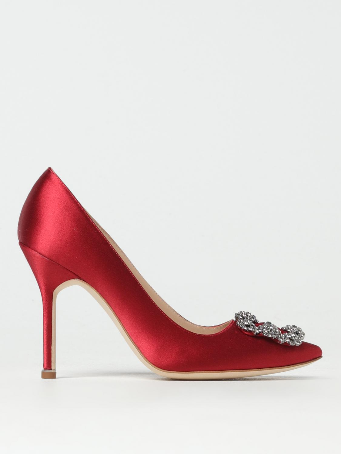 Manolo Blahnik Red Hangisi Pumps With Jewel Detail