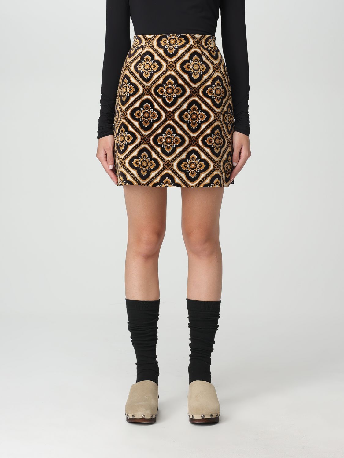 Shop Etro Velvet Skirt With Jacquard In Black